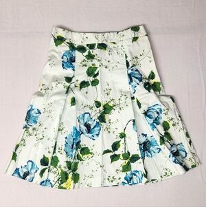 Banana Republic A-Line Cotton Spring Floral Midi Skirt Blue & Green Print - Sz 0